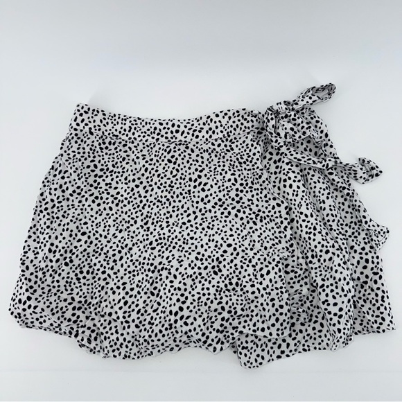 Altar'd State Pants - Altar’d State Animal Print Black and Ivory Polka Dot Wrap Around Shorts